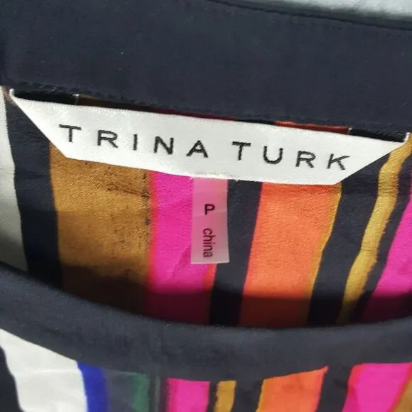 Trina Turk Womens Short Sleeve Silk Multi-color Blouse Top Size P - Picture 2 of 4